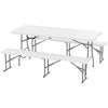 Outsunny 6FT 3-Piece Folding Picnic Table with 2 Benches, Portable Outdoor Camping Table Bench Set with Carrying Handles, Metal Frame and HDPE Tabletop for Garden, Patio, White