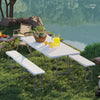 Outsunny 6FT 3-Piece Folding Picnic Table with 2 Benches, Portable Outdoor Camping Table Bench Set with Carrying Handles, Metal Frame and HDPE Tabletop for Garden, Patio, White