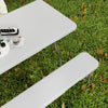 Outsunny 6FT 3-Piece Folding Picnic Table with 2 Benches, Portable Outdoor Camping Table Bench Set with Carrying Handles, Metal Frame and HDPE Tabletop for Garden, Patio, White
