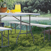 Outsunny 6FT 3-Piece Folding Picnic Table with 2 Benches, Portable Outdoor Camping Table Bench Set with Carrying Handles, Metal Frame and HDPE Tabletop for Garden, Patio, White