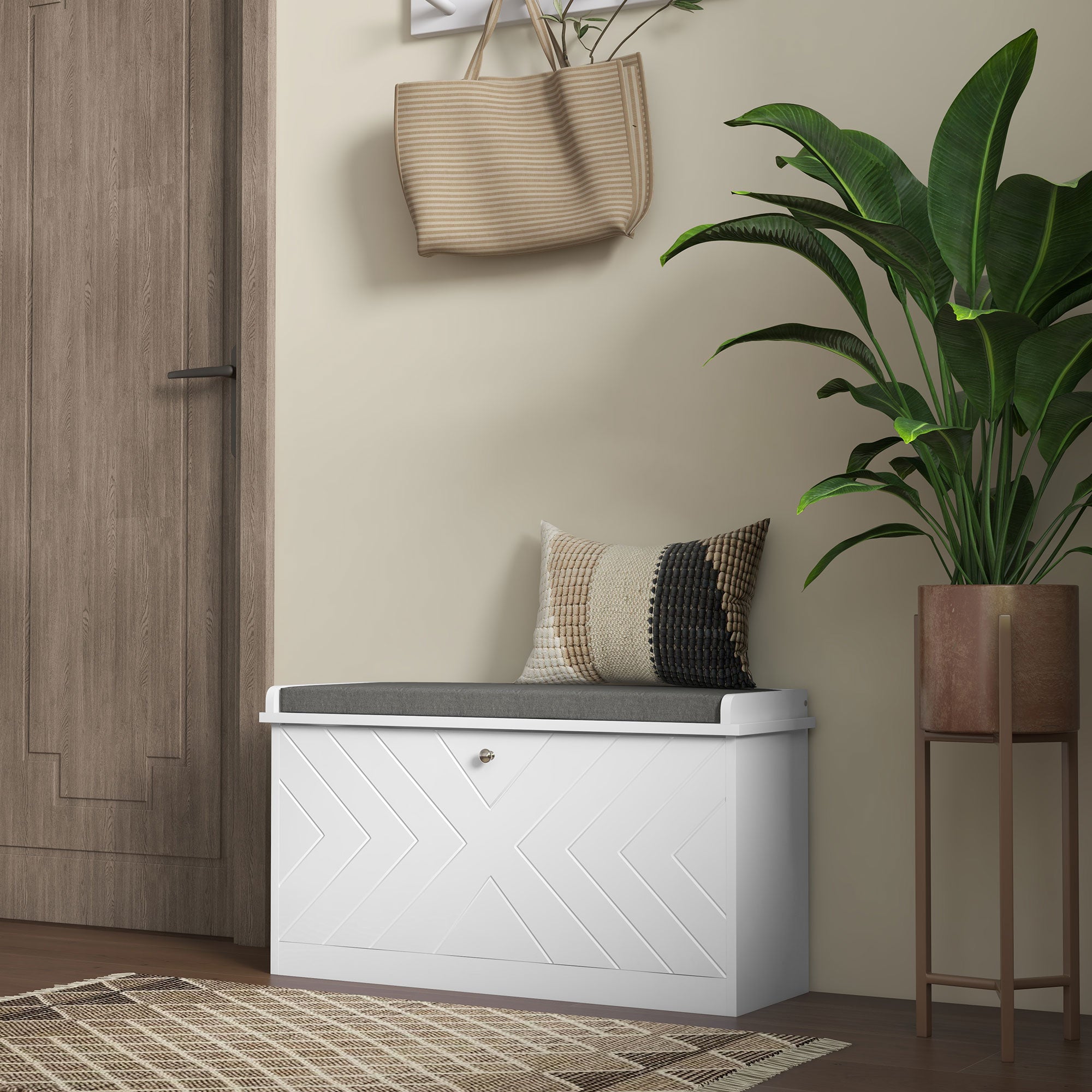 HOMCOM Shoe Bench, Entryway Bench with Flip Drawer, Seating Cushion and Adjustable Shelf for 4-8 Pairs of Shoes for Hallway, White