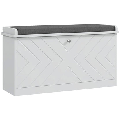 HOMCOM Shoe Bench, Entryway Bench with Flip Drawer, Seating Cushion and Adjustable Shelf for 4-8 Pairs of Shoes for Hallway, White