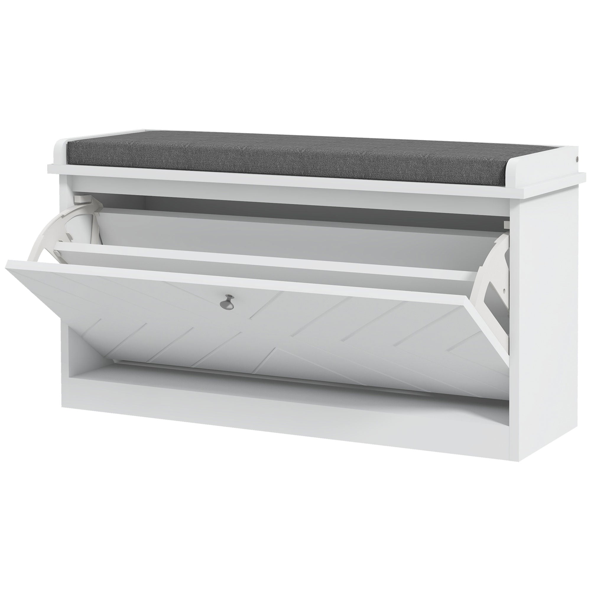HOMCOM Shoe Bench, Entryway Bench with Flip Drawer, Seating Cushion and Adjustable Shelf for 4-8 Pairs of Shoes for Hallway, White