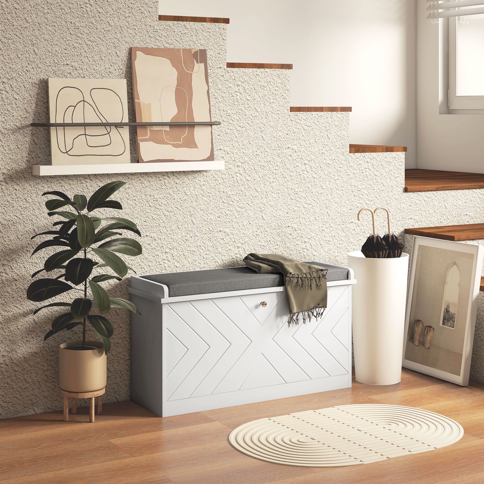 HOMCOM Shoe Bench, Entryway Bench with Flip Drawer, Seating Cushion and Adjustable Shelf for 4-8 Pairs of Shoes for Hallway, White