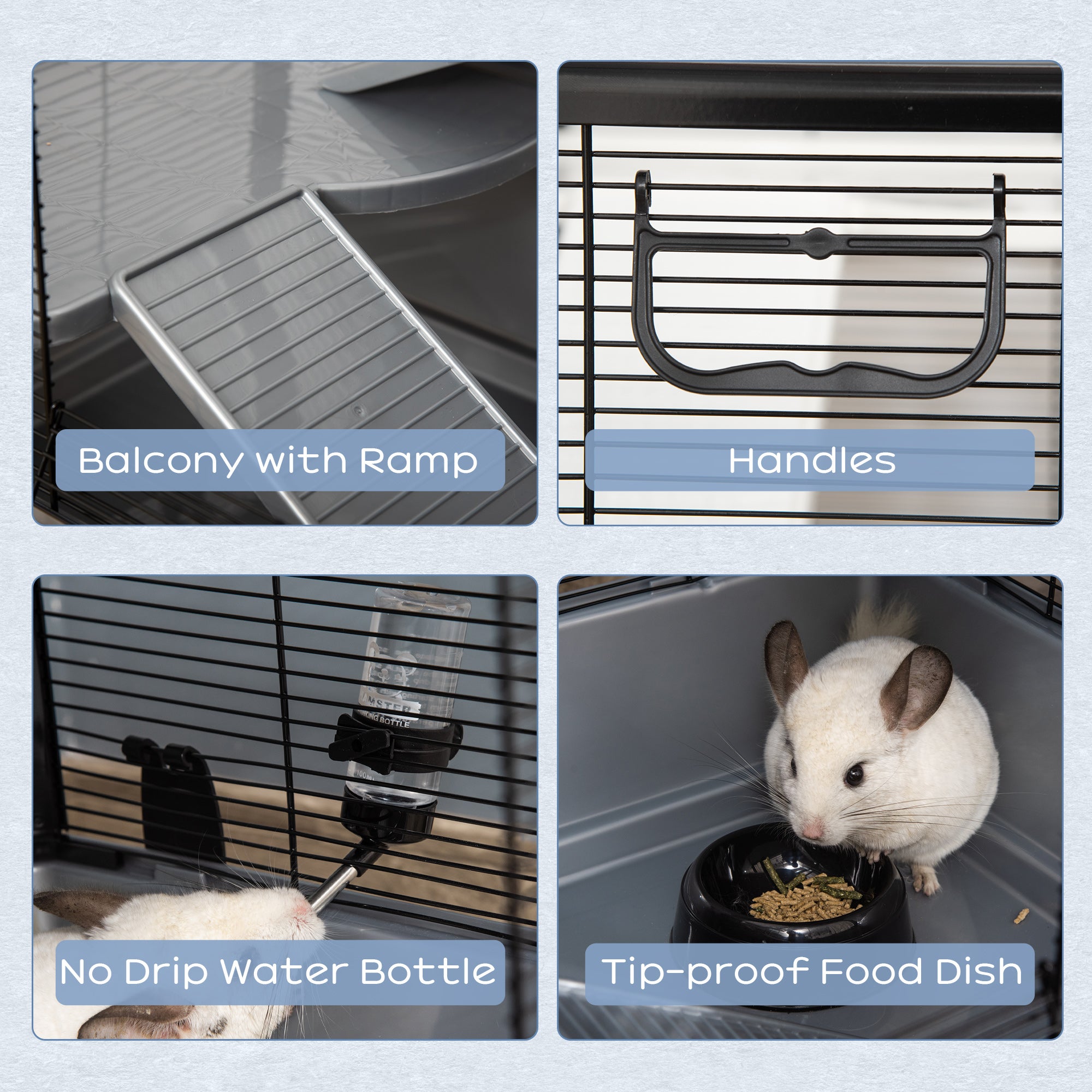 PawHut 3-tier Hamster Cage, Guinea Pig Cage, Pet Chinchillas Play House Indoor with Accessories Food Dish Water Bottle, Ramps, 31.5"x19"x23", Grey