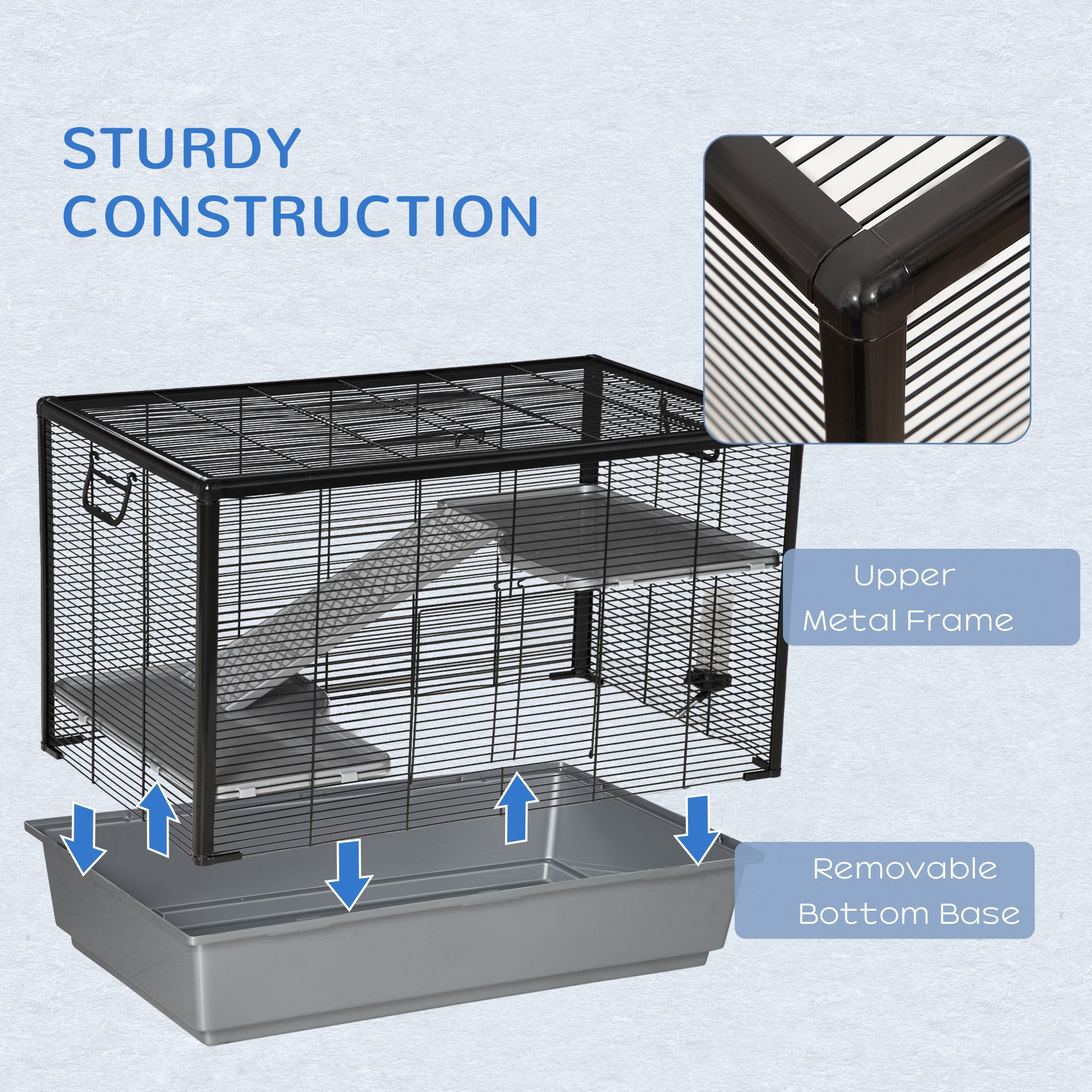PawHut 3-tier Hamster Cage, Guinea Pig Cage, Pet Chinchillas Play House Indoor with Accessories Food Dish Water Bottle, Ramps, 31.5"x19"x23", Grey