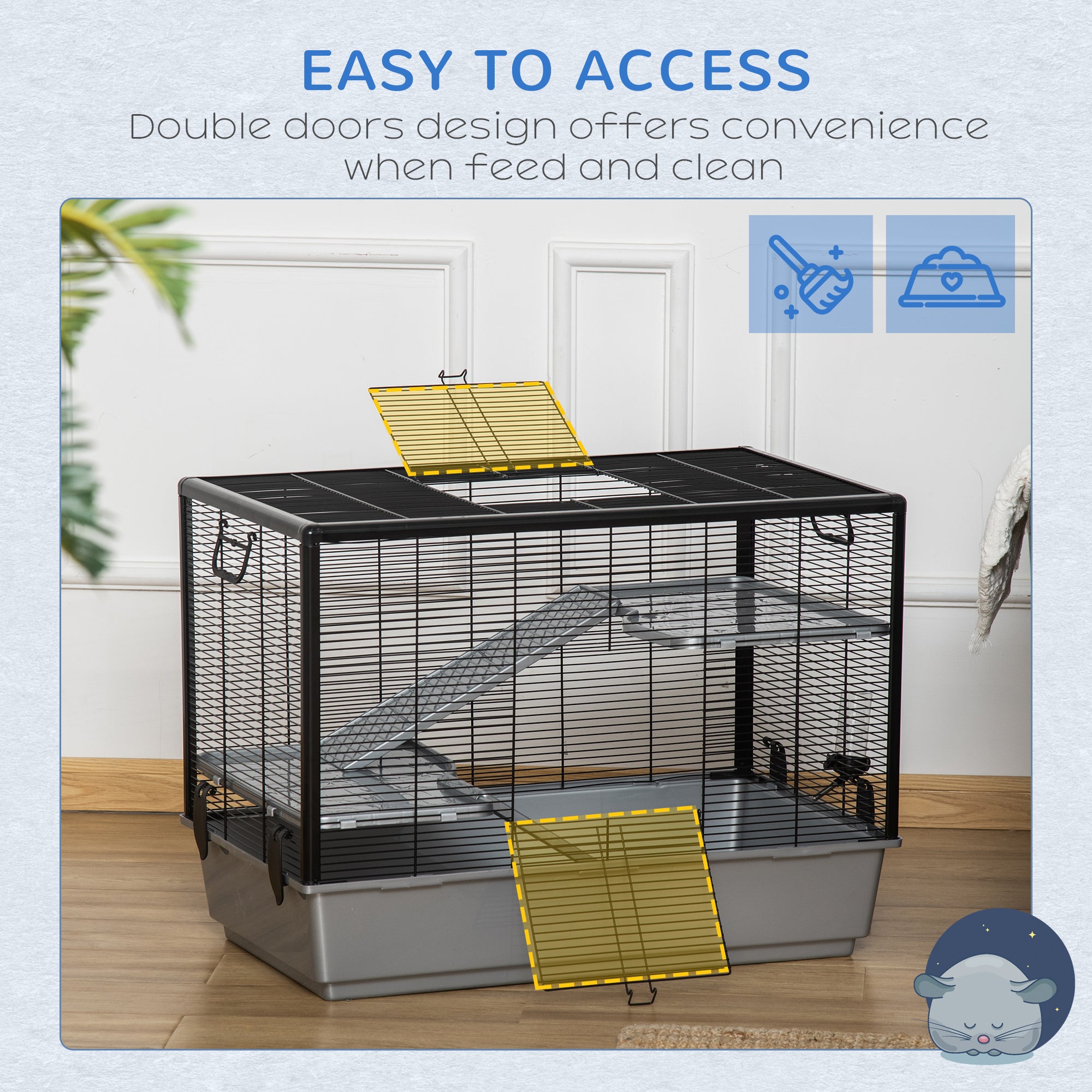 PawHut 3-tier Hamster Cage, Guinea Pig Cage, Pet Chinchillas Play House Indoor with Accessories Food Dish Water Bottle, Ramps, 31.5"x19"x23", Grey