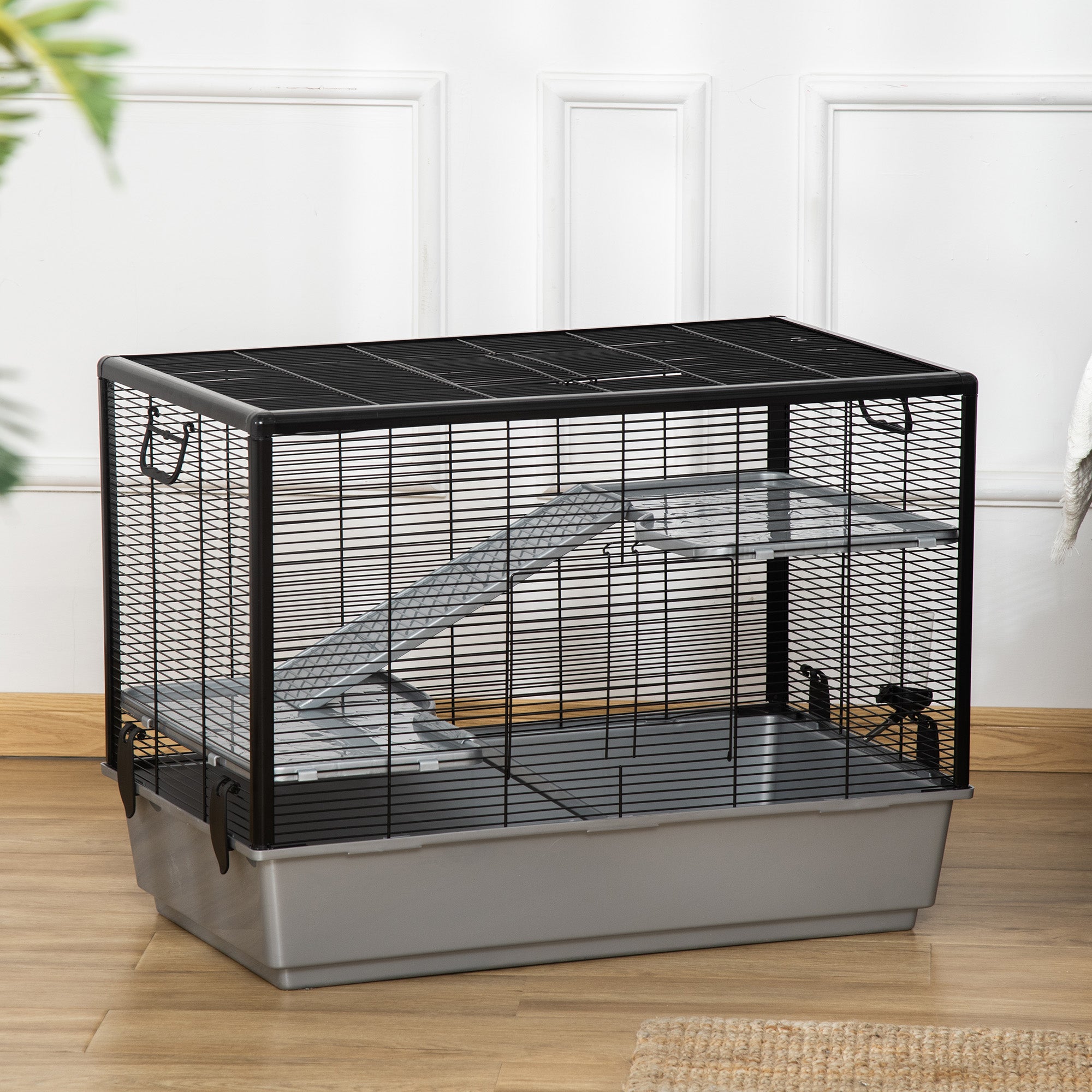 PawHut 3-tier Hamster Cage, Guinea Pig Cage, Pet Chinchillas Play House Indoor with Accessories Food Dish Water Bottle, Ramps, 31.5"x19"x23", Grey