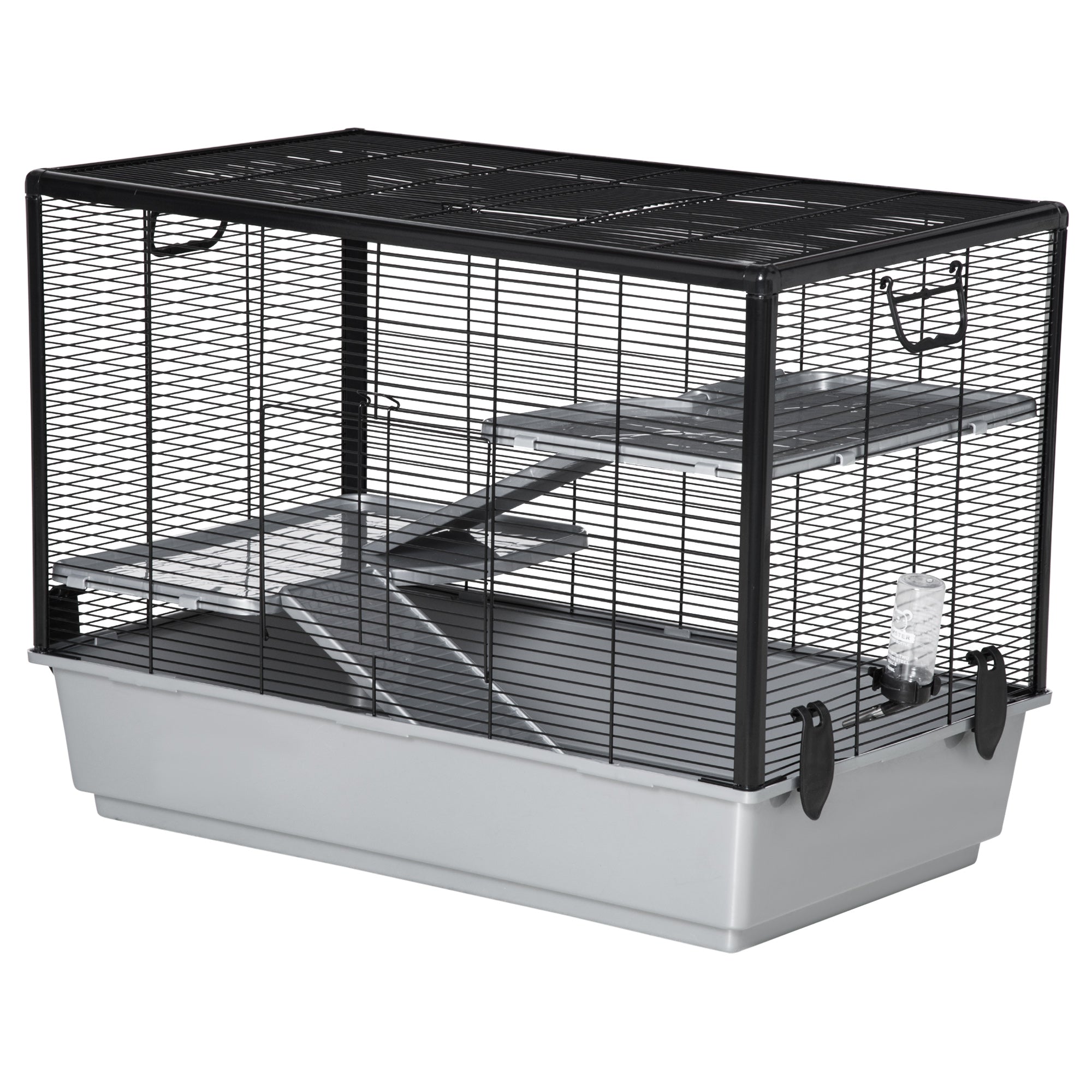 PawHut 3-tier Hamster Cage, Guinea Pig Cage, Pet Chinchillas Play House Indoor with Accessories Food Dish Water Bottle, Ramps, 31.5"x19"x23", Grey