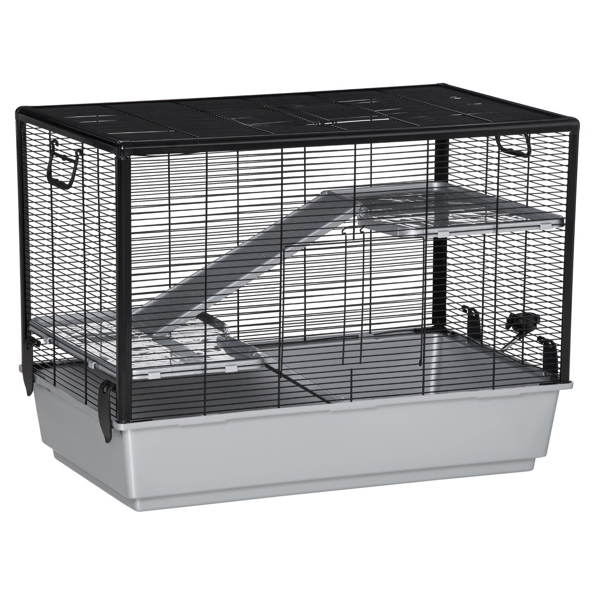 PawHut 3-tier Hamster Cage, Guinea Pig Cage, Pet Chinchillas Play House Indoor with Accessories Food Dish Water Bottle, Ramps, 31.5"x19"x23", Grey