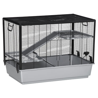 PawHut 3-tier Hamster Cage, Guinea Pig Cage, Pet Chinchillas Play House Indoor with Accessories Food Dish Water Bottle, Ramps, 31.5"x19"x23", Grey