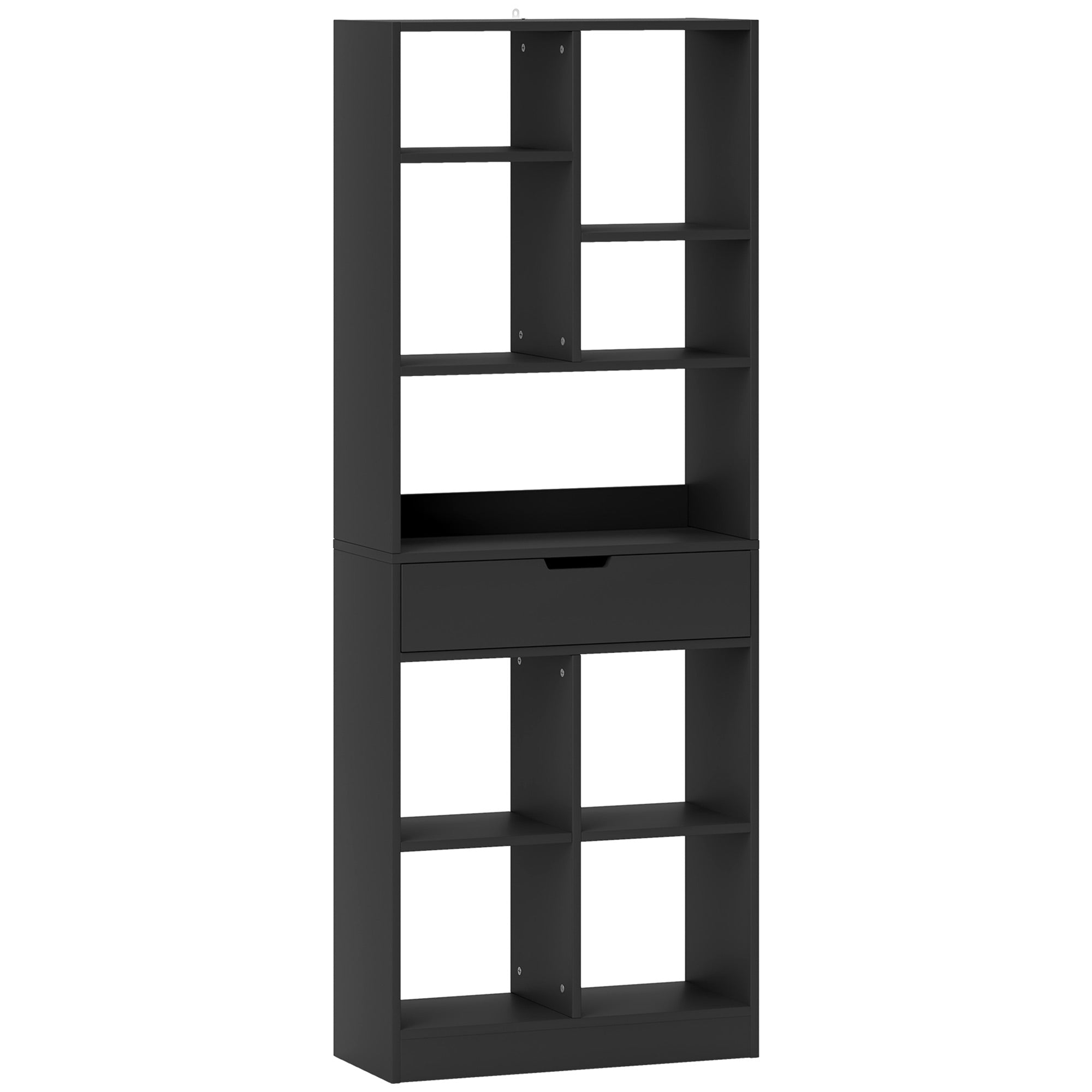 HOMCOM Tall Bookshelf with Drawer, Freestanding Bookcase with Open Shelves, Shelving Unit, Display Rack for Bedroom, Living Room, Home Office, Black
