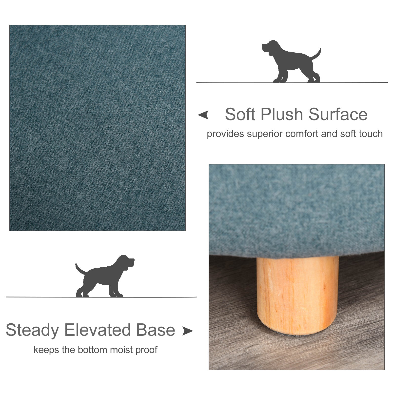 PawHut Dog Sofa Oval Shape Pet Bed, Cat Chair Couch with Sponge Padded Cushion, Washable Cover, Wooden Legs for Small and Medium Dogs - Light Blue