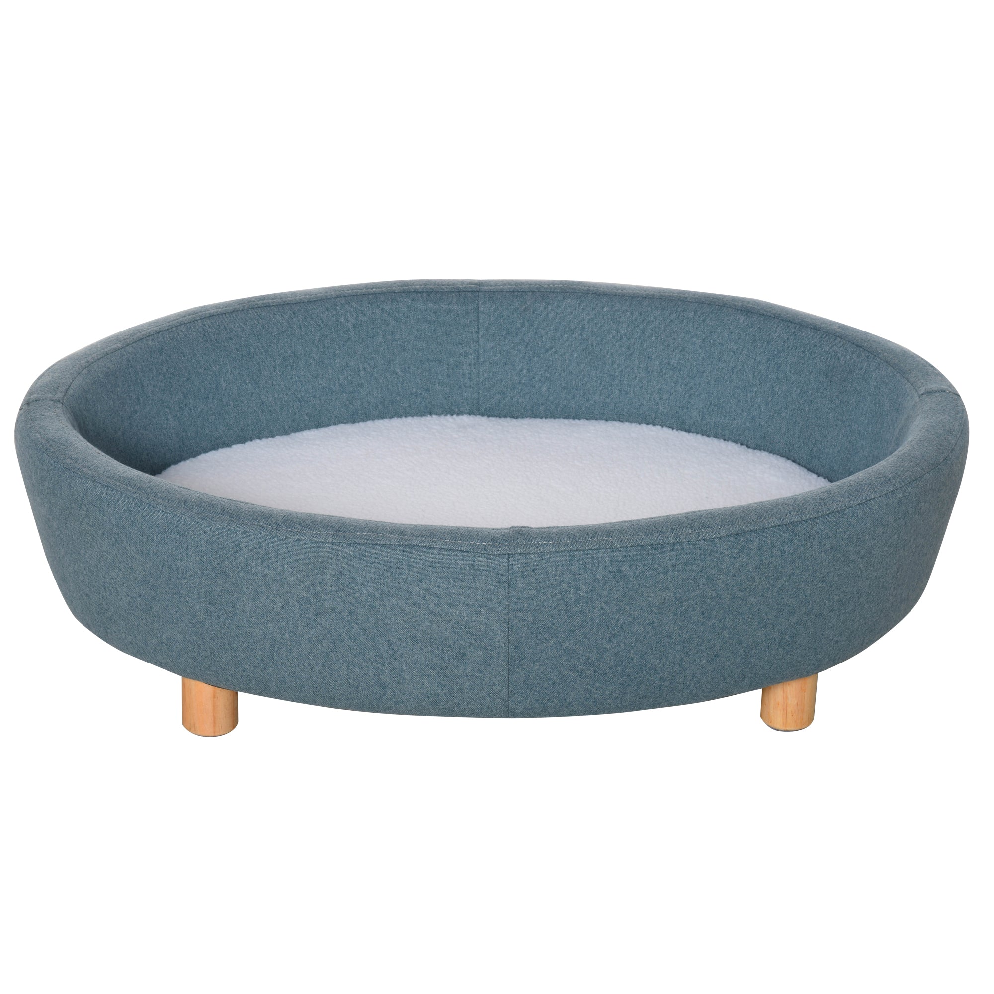 PawHut Dog Sofa Oval Shape Pet Bed, Cat Chair Couch with Sponge Padded Cushion, Washable Cover, Wooden Legs for Small and Medium Dogs - Light Blue