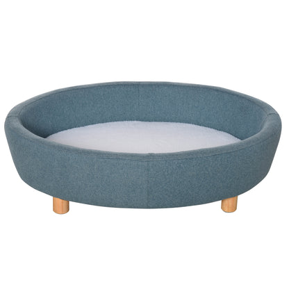 PawHut Dog Sofa Oval Shape Pet Bed, Cat Chair Couch with Sponge Padded Cushion, Washable Cover, Wooden Legs for Small and Medium Dogs - Light Blue