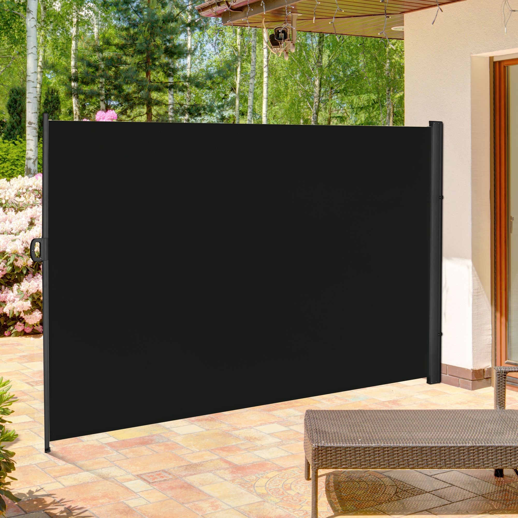 Outsunny 118" x 79" Retractable Side Awning Patio Outdoor Folding Privacy Screen with Resistance to UV Rays & Wind, Black