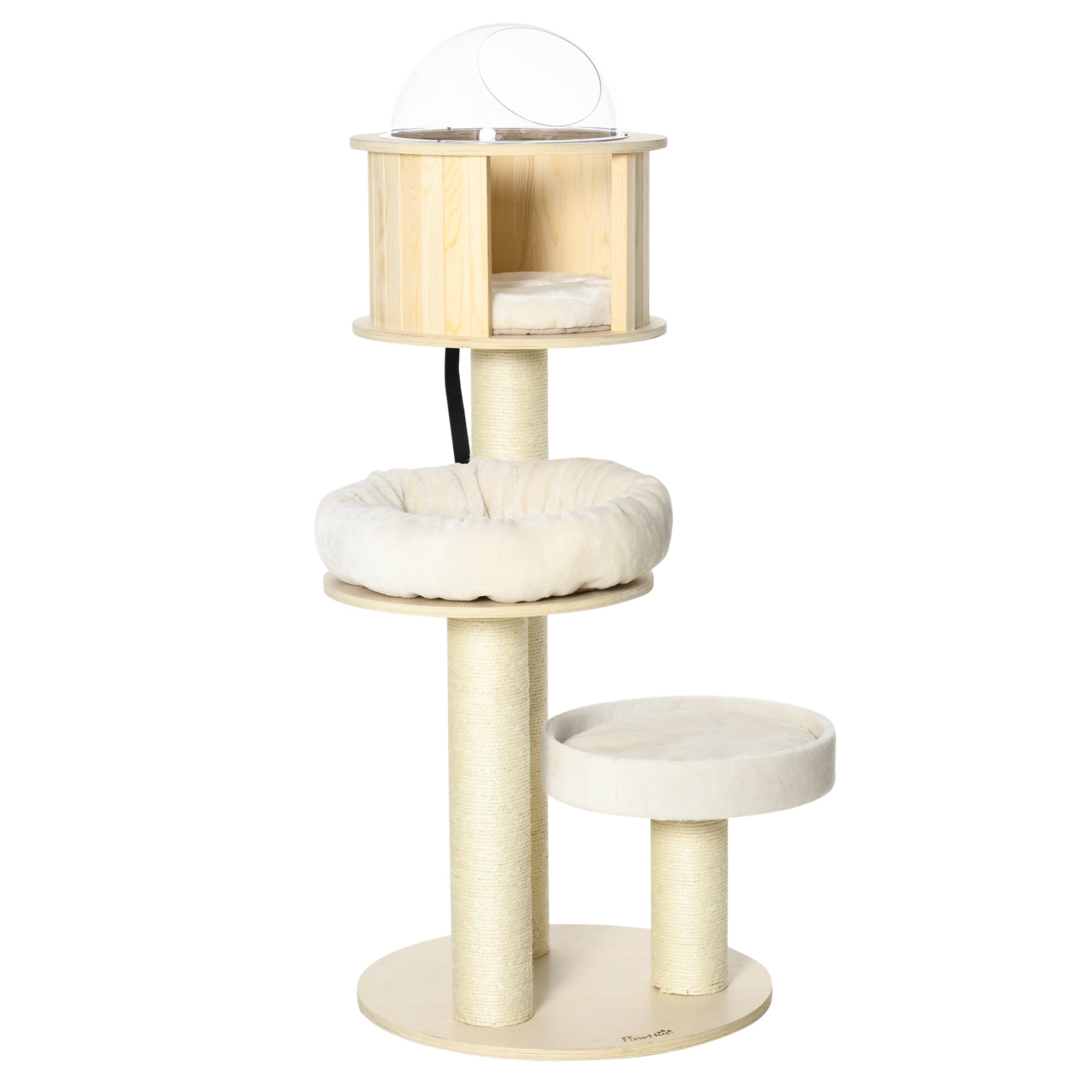 PawHut 55" Cat Tree, Wood Cat Tower for Indoor Cats with Scratching Post, Condo Bed, Natural