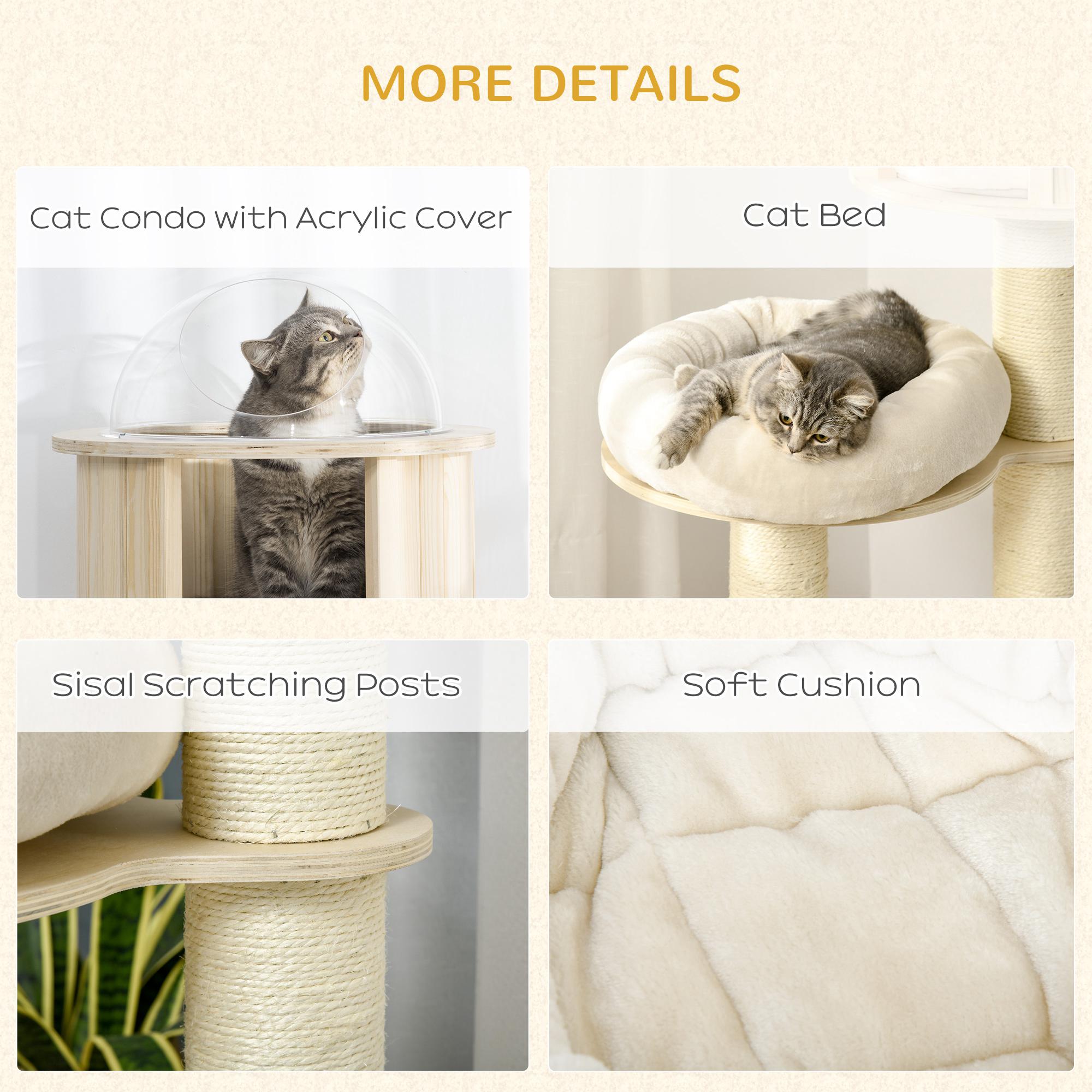 PawHut 55" Cat Tree, Wood Cat Tower for Indoor Cats with Scratching Post, Condo Bed, Natural