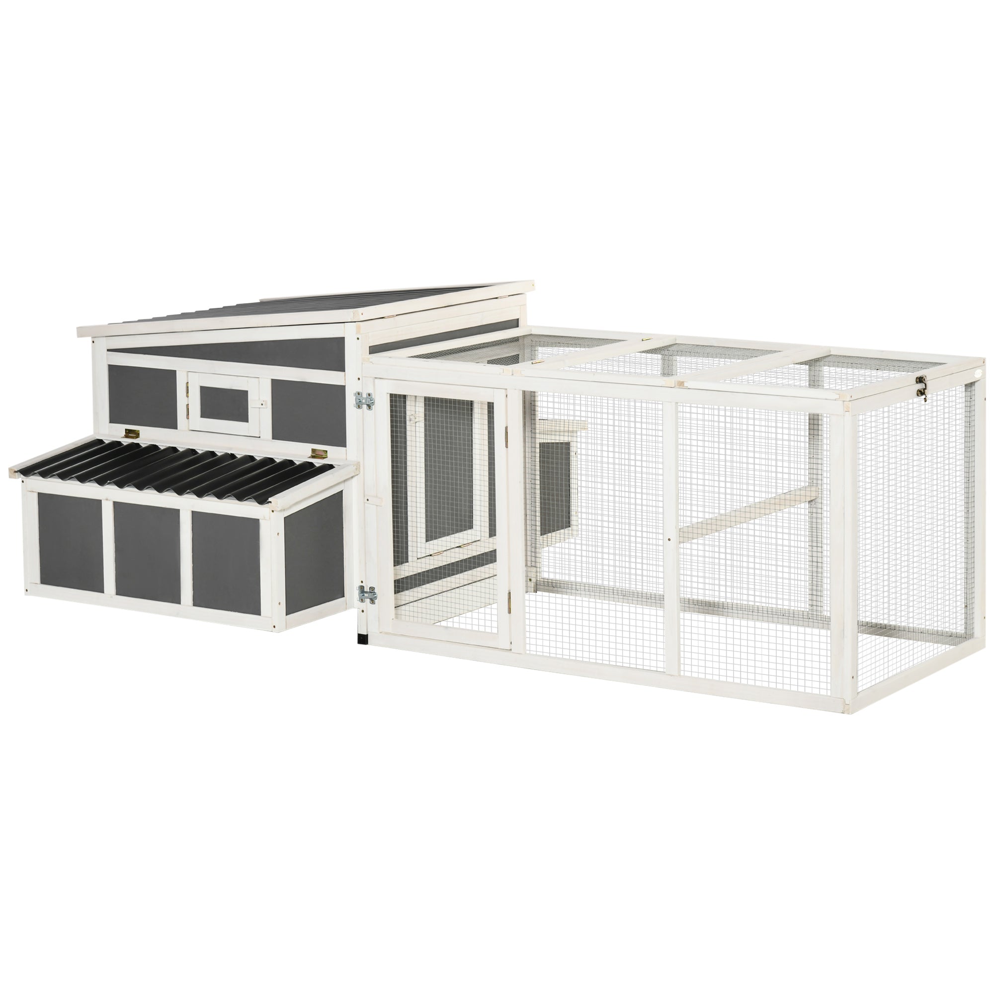 PawHut Large Chicken Coop Rabbit Hutch with Run Hen House Poultry Crate with Nesting Box for 6 Chickens Slide Out Tray Perches, 225x147x 85.5cm