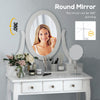 HOMCOM Wooden Vanity Table Set, Makeup Dressing Table with 360° Rotating, 5 Drawers and Padded Stool, White
