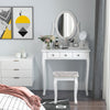 HOMCOM Wooden Vanity Table Set, Makeup Dressing Table with 360° Rotating, 5 Drawers and Padded Stool, White