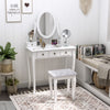 HOMCOM Wooden Vanity Table Set, Makeup Dressing Table with 360° Rotating, 5 Drawers and Padded Stool, White