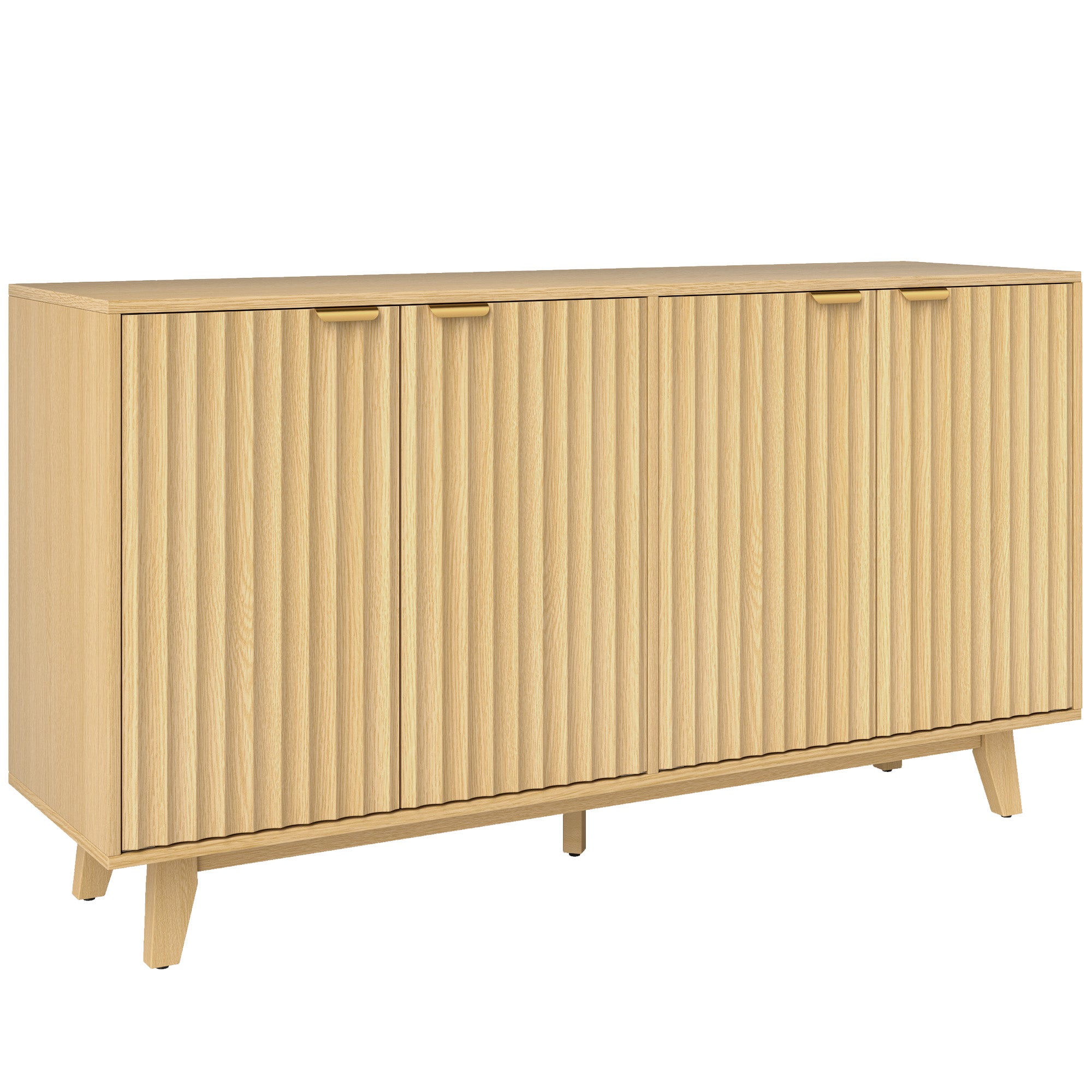 HOMCOM Modern Sideboard Buffet Cabinet with Storage, 55" Kitchen Storage Cabinet with 4 Fluted Doors, 2 Adjustable Shelves and 5 Wood Legs, Nature Wood