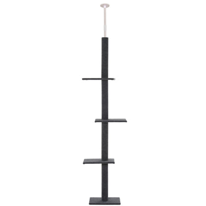 PawHut 260cm Floor To Ceiling Cat Tree for Indoor Cats w/ 3 Perches Flannel Upholstery Kitten Pet Rest Sleep Activity Tower Home Furniture Grey