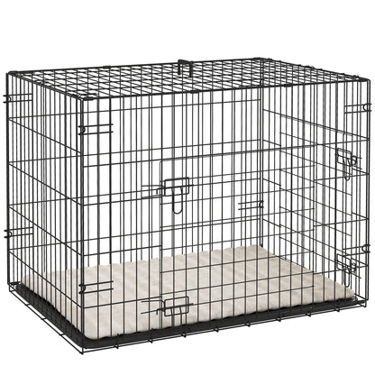PawHut Dog Crate, Folding Metal Dog Cage with Two Doors, Tray, Soft Cushion, for Small Dogs, 91 x 62 x 68 cm, Black