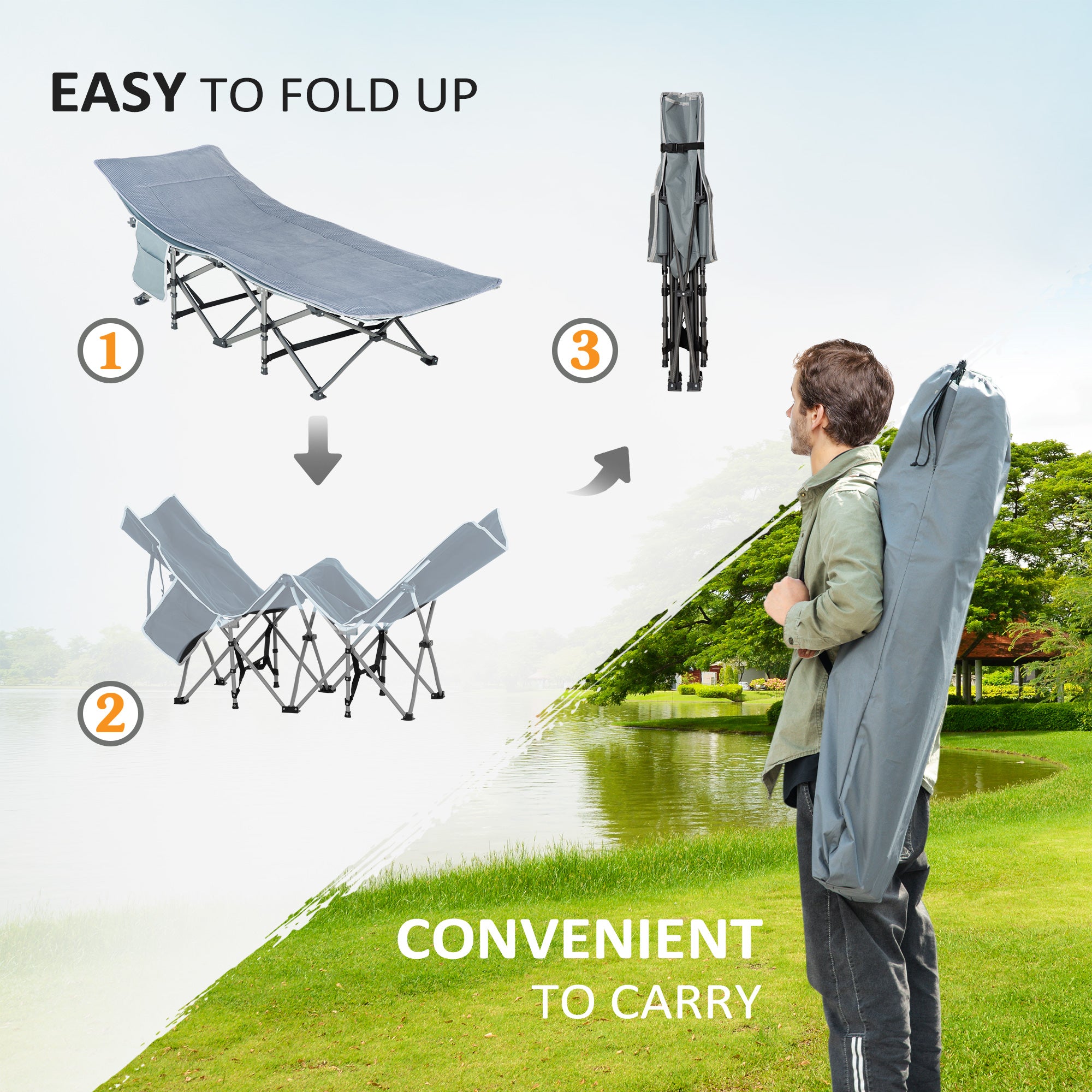 Outsunny Folding Camping Cot for Adults with Mattress & Pillow, Double Layer Oxford Heavy Duty Sleeping Cot with Carry Bag, Portable Travel Camp Cots for Indoor Outdoor, Dark Grey