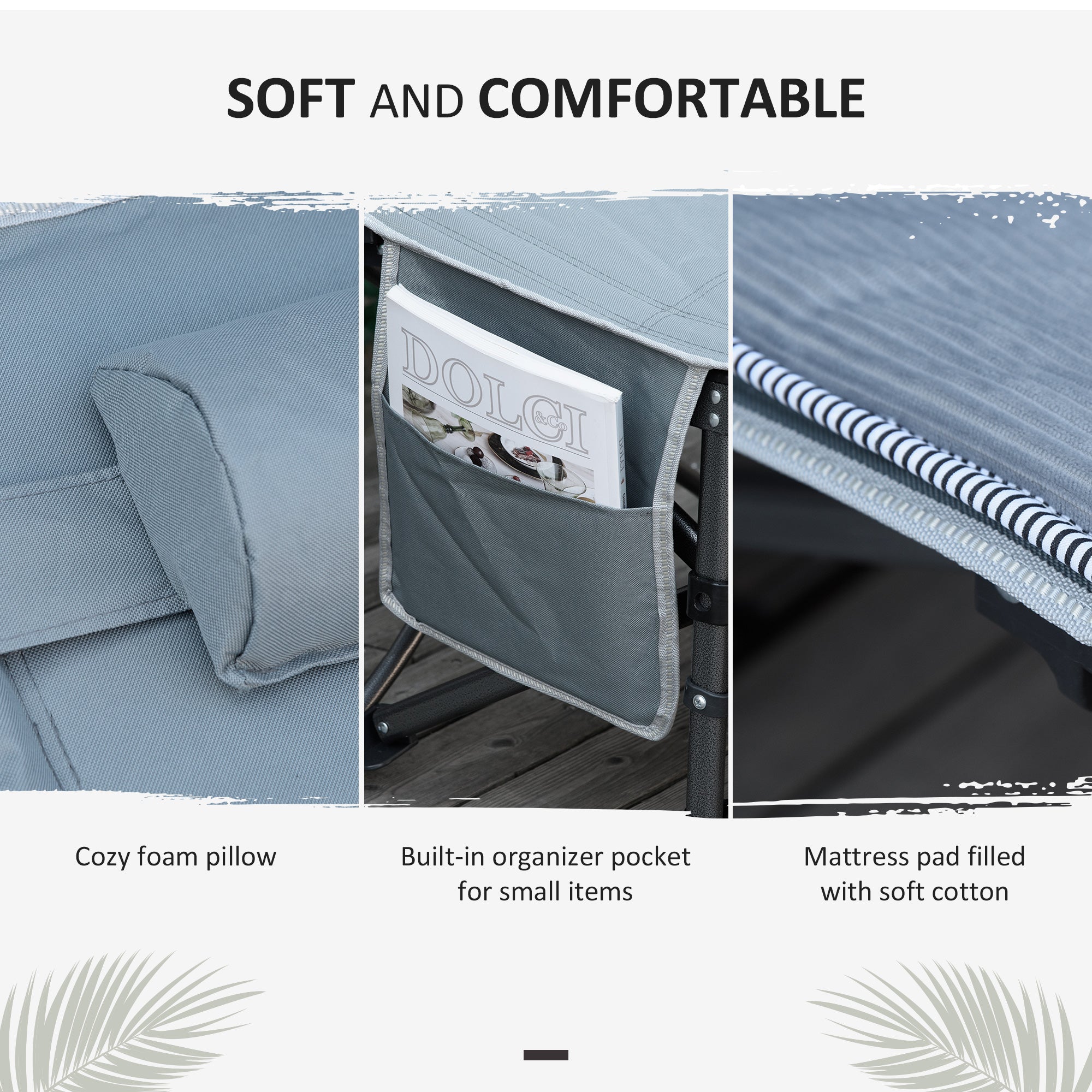 Outsunny Folding Camping Cot for Adults with Mattress & Pillow, Double Layer Oxford Heavy Duty Sleeping Cot with Carry Bag, Portable Travel Camp Cots for Indoor Outdoor, Dark Grey