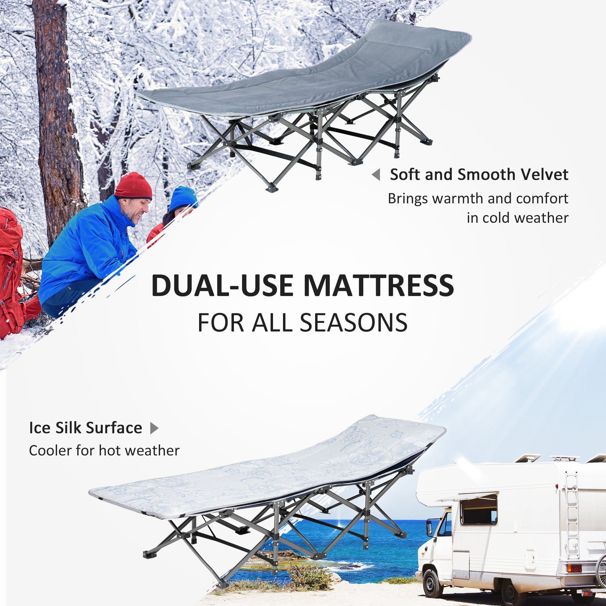 Outsunny Folding Camping Cot for Adults with Mattress & Pillow, Double Layer Oxford Heavy Duty Sleeping Cot with Carry Bag, Portable Travel Camp Cots for Indoor Outdoor, Dark Grey