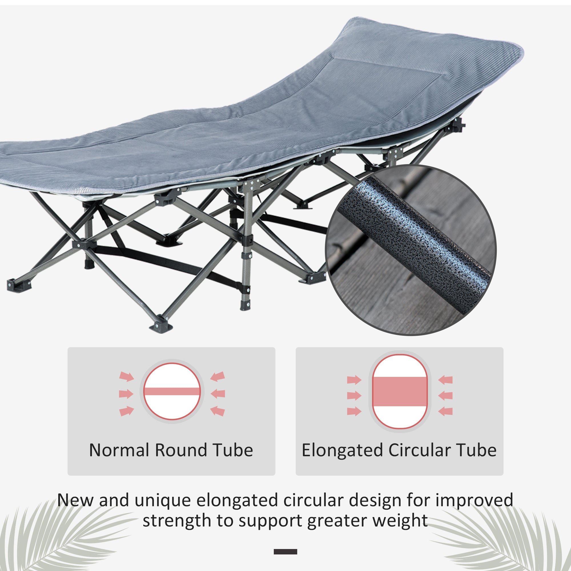 Outsunny Folding Camping Cot for Adults with Mattress & Pillow, Double Layer Oxford Heavy Duty Sleeping Cot with Carry Bag, Portable Travel Camp Cots for Indoor Outdoor, Dark Grey