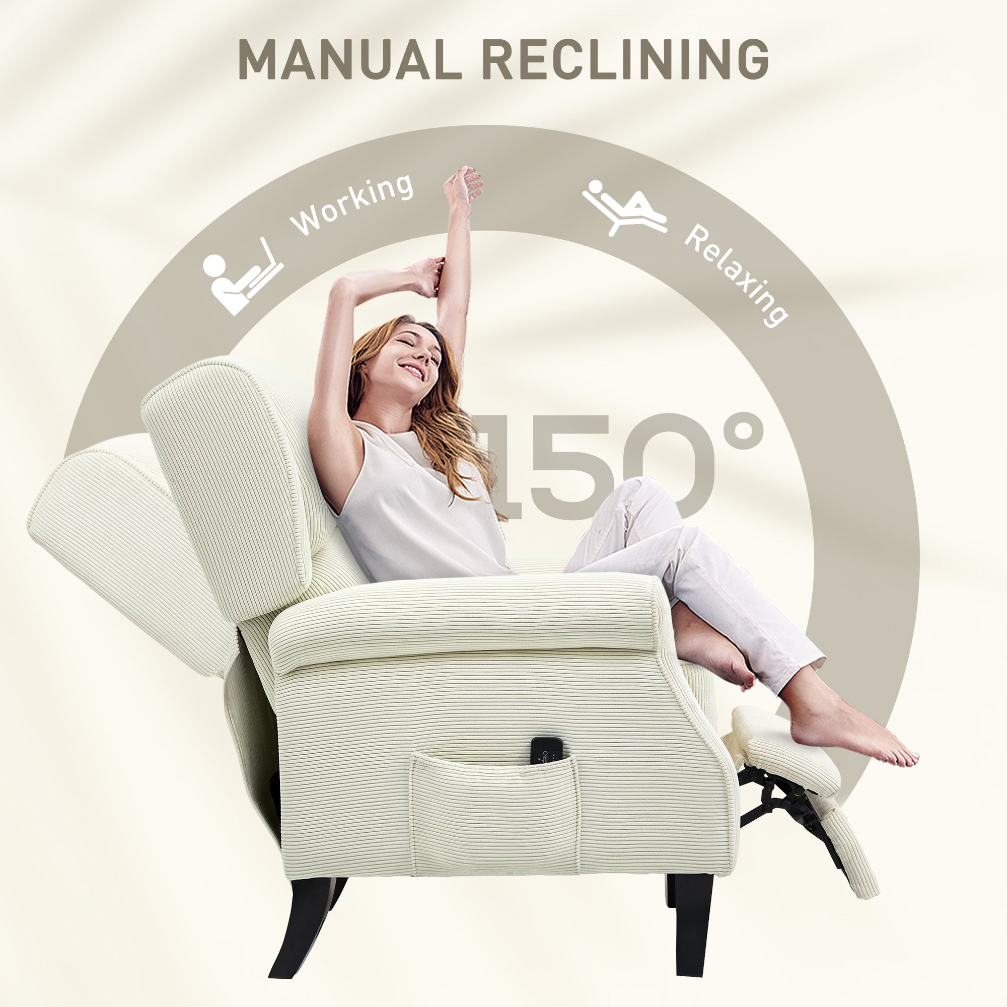 HOMCOM Massage Recliner Chair for Living Room, Push Back Recliner Sofa, Wingback Reclining Chair with Extendable Footrest, Remote Control, Side Pockets, Cream White