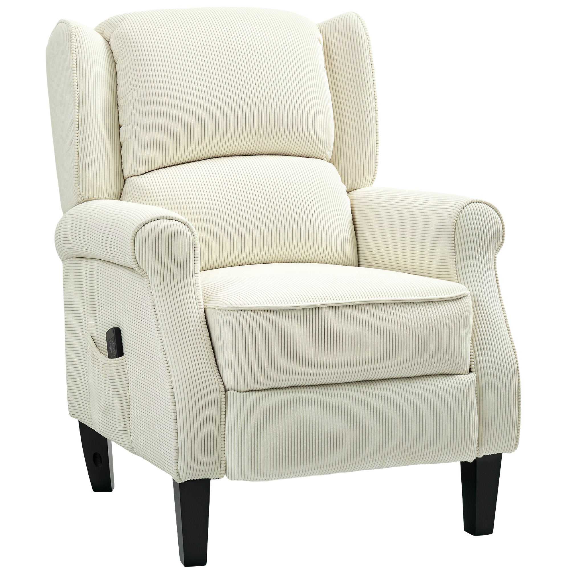 HOMCOM Massage Recliner Chair for Living Room, Push Back Recliner Sofa, Wingback Reclining Chair with Extendable Footrest, Remote Control, Side Pockets, Cream White