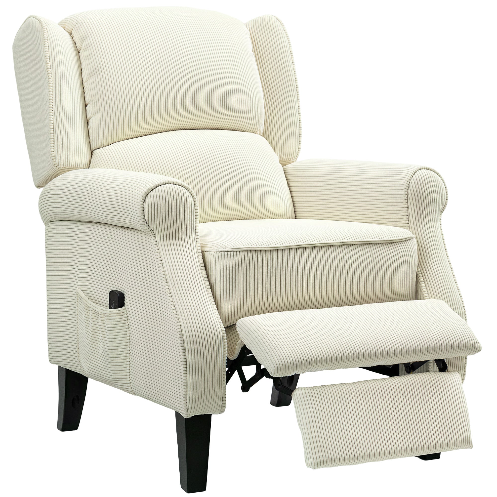 HOMCOM Massage Recliner Chair for Living Room, Push Back Recliner Sofa, Wingback Reclining Chair with Extendable Footrest, Remote Control, Side Pockets, Cream White