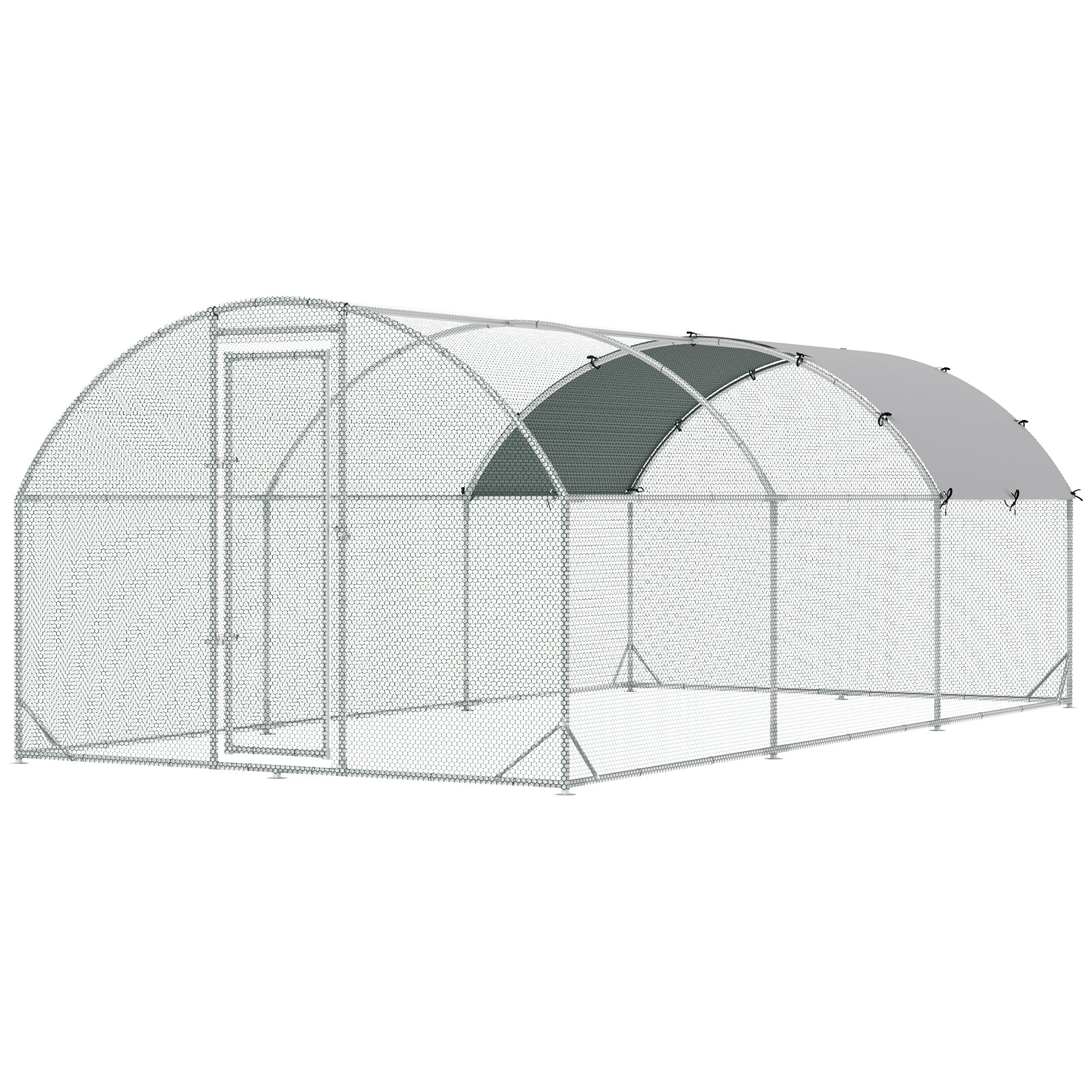 PawHut Galvanized Large Metal Chicken Coop Cage Walk-in Enclosure Poultry Hen Run House Playpen Rabbit Hutch with Cover for Outdoor Backyard 9.2' x 18.7' x 6.5' Silver