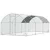 PawHut Galvanized Large Metal Chicken Coop Cage Walk-in Enclosure Poultry Hen Run House Playpen Rabbit Hutch with Cover for Outdoor Backyard 9.2' x 18.7' x 6.5' Silver