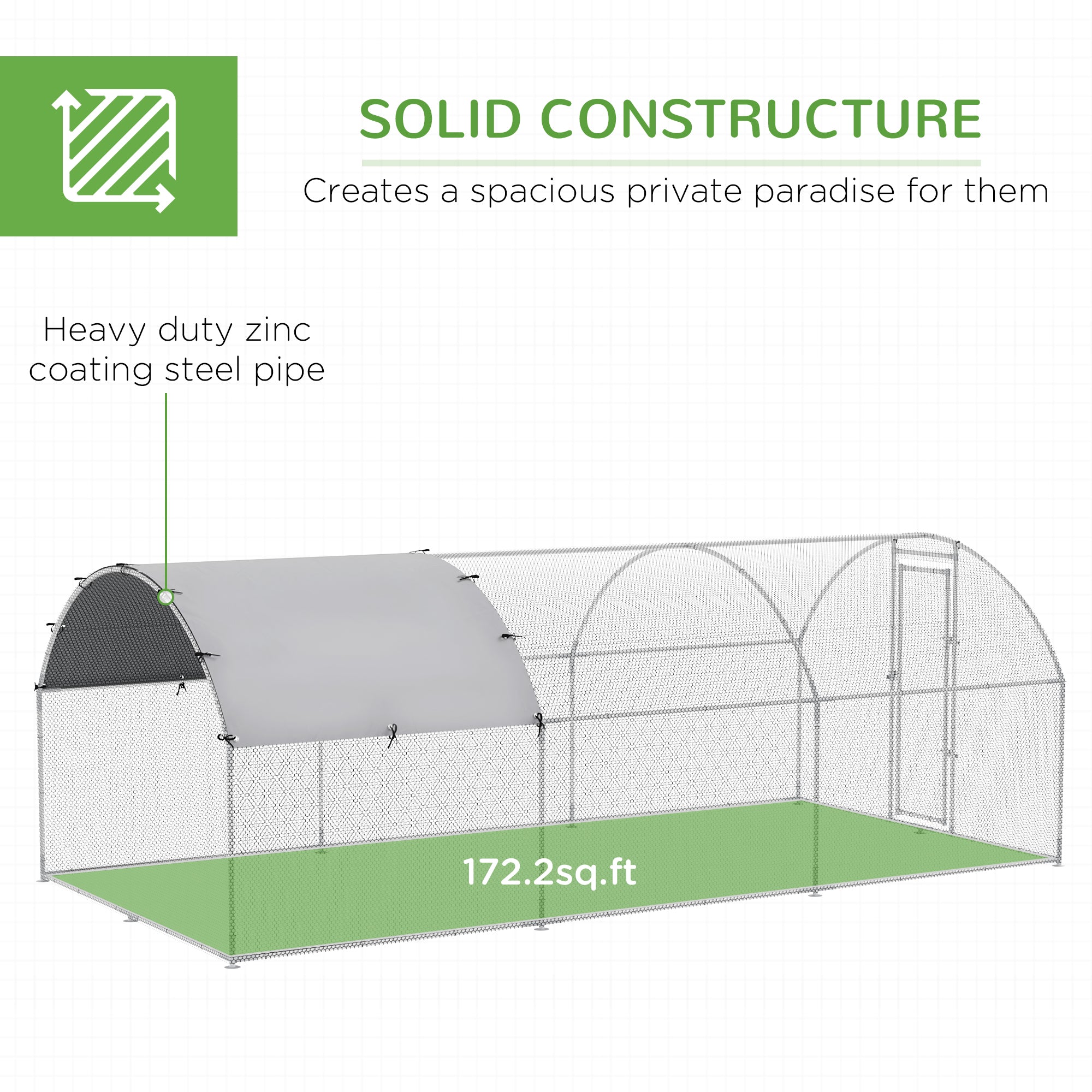 PawHut Walk In Chicken Run Galvanised Chicken Coop Hen Poultry House Cage Rabbit Hutch Pet Playpen Garden with Water-Resist Cover, 5.7 x 2.8 x 2m