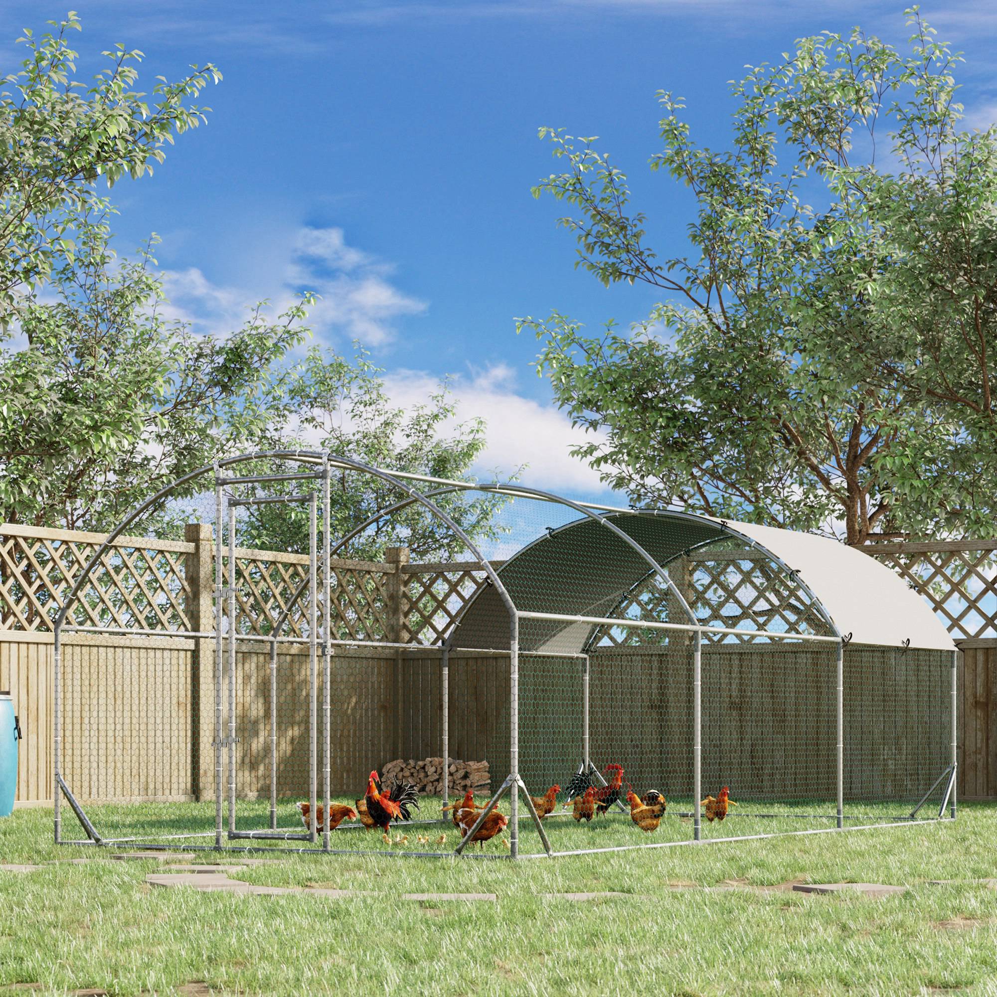 PawHut Walk In Chicken Run Galvanised Chicken Coop Hen Poultry House Cage Rabbit Hutch Pet Playpen Garden with Water-Resist Cover, 5.7 x 2.8 x 2m