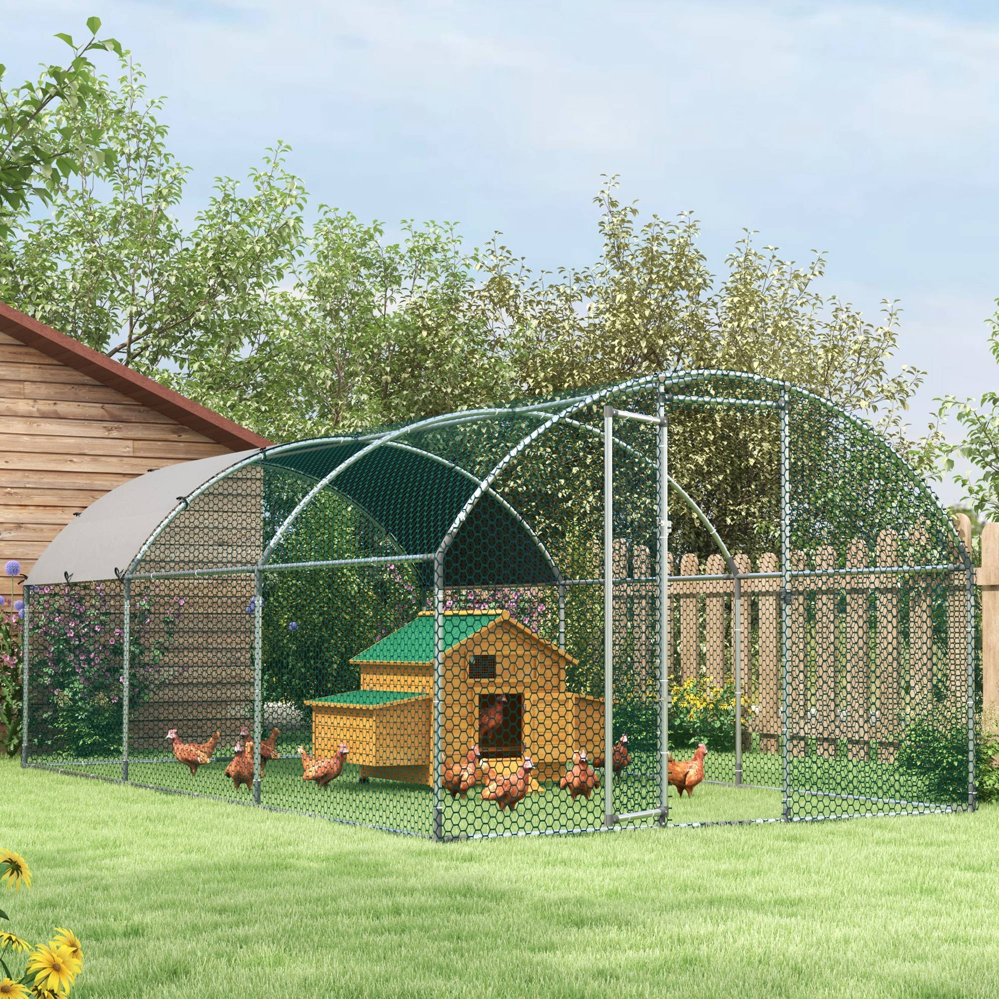 PawHut Walk In Chicken Run Galvanised Chicken Coop Hen Poultry House Cage Rabbit Hutch Pet Playpen Garden with Water-Resist Cover, 5.7 x 2.8 x 2m