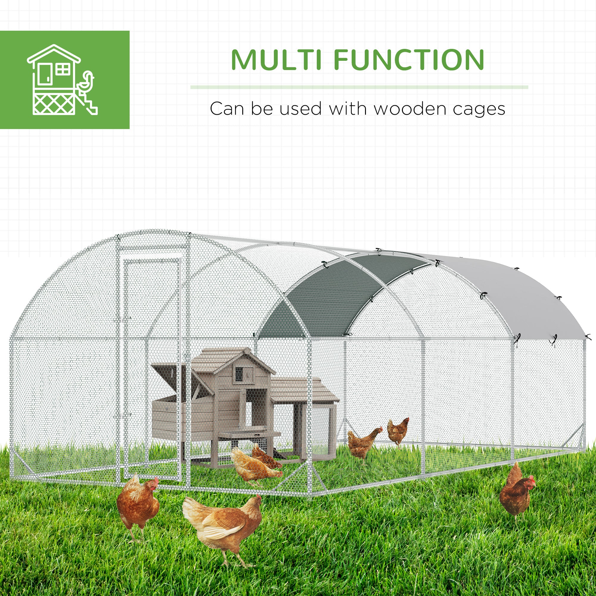 PawHut Galvanized Large Metal Chicken Coop Cage Walk-in Enclosure Poultry Hen Run House Playpen Rabbit Hutch with Cover for Outdoor Backyard 9.2' x 18.7' x 6.5' Silver