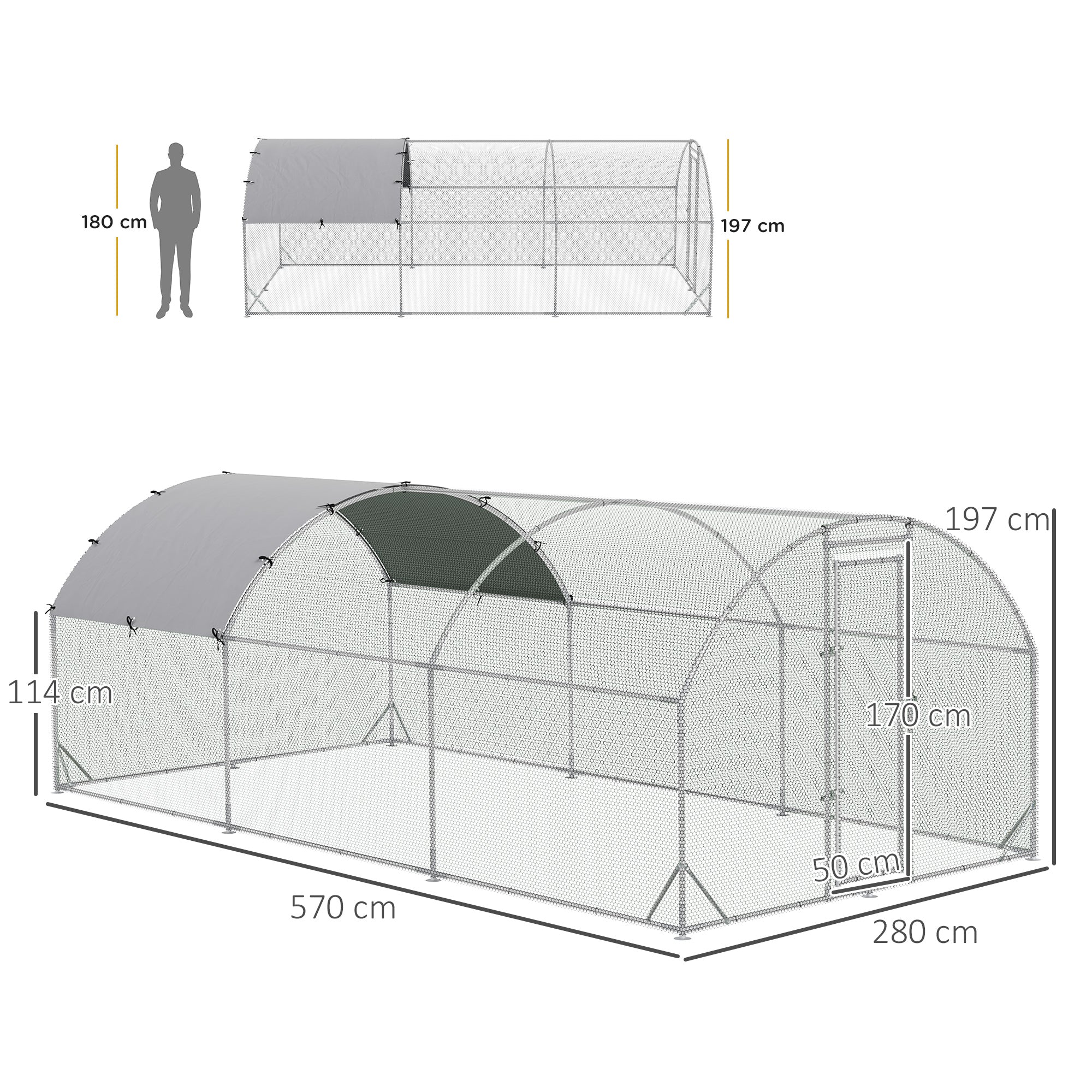 PawHut Walk In Chicken Run Galvanised Chicken Coop Hen Poultry House Cage Rabbit Hutch Pet Playpen Garden with Water-Resist Cover, 5.7 x 2.8 x 2m