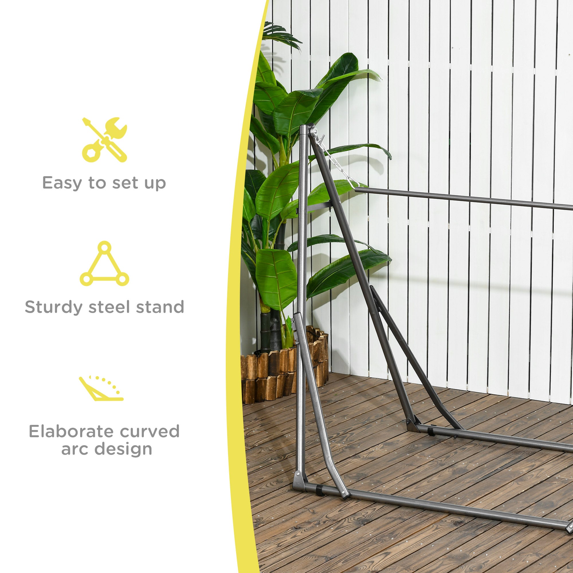 Outsunny Foldable Hammock Stand, Portable Hammock with Steel Frame, 2-in-1 Hammock Net Stand, Hanging Space, Load Capacity 264lb, for Patio, Garden, Yard, Black