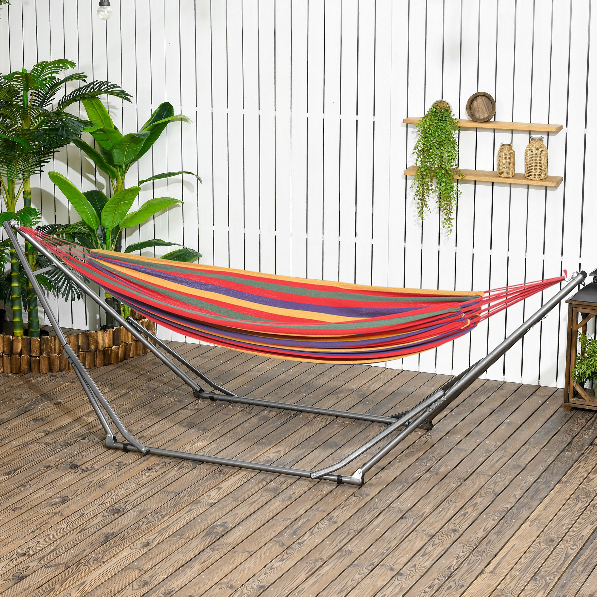 Outsunny Foldable Hammock Stand, Portable Hammock with Steel Frame, 2-in-1 Hammock Net Stand, Hanging Space, Load Capacity 264lb, for Patio, Garden, Yard, Black