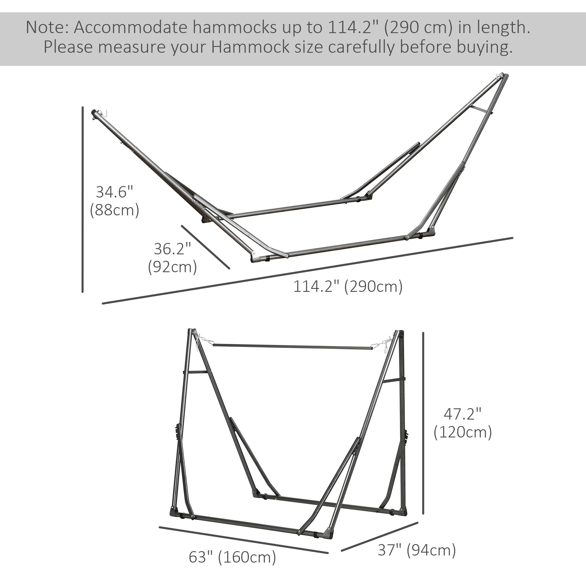 Outsunny Foldable Hammock Stand, Portable Hammock with Steel Frame, 2-in-1 Hammock Net Stand, Hanging Space, Load Capacity 264lb, for Patio, Garden, Yard, Black