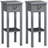HOMCOM Bedside Table Set of 2, Narrow Side Table with Drawer and Shelf, 2 Tier Tall Nightstand for Bedroom, Grey