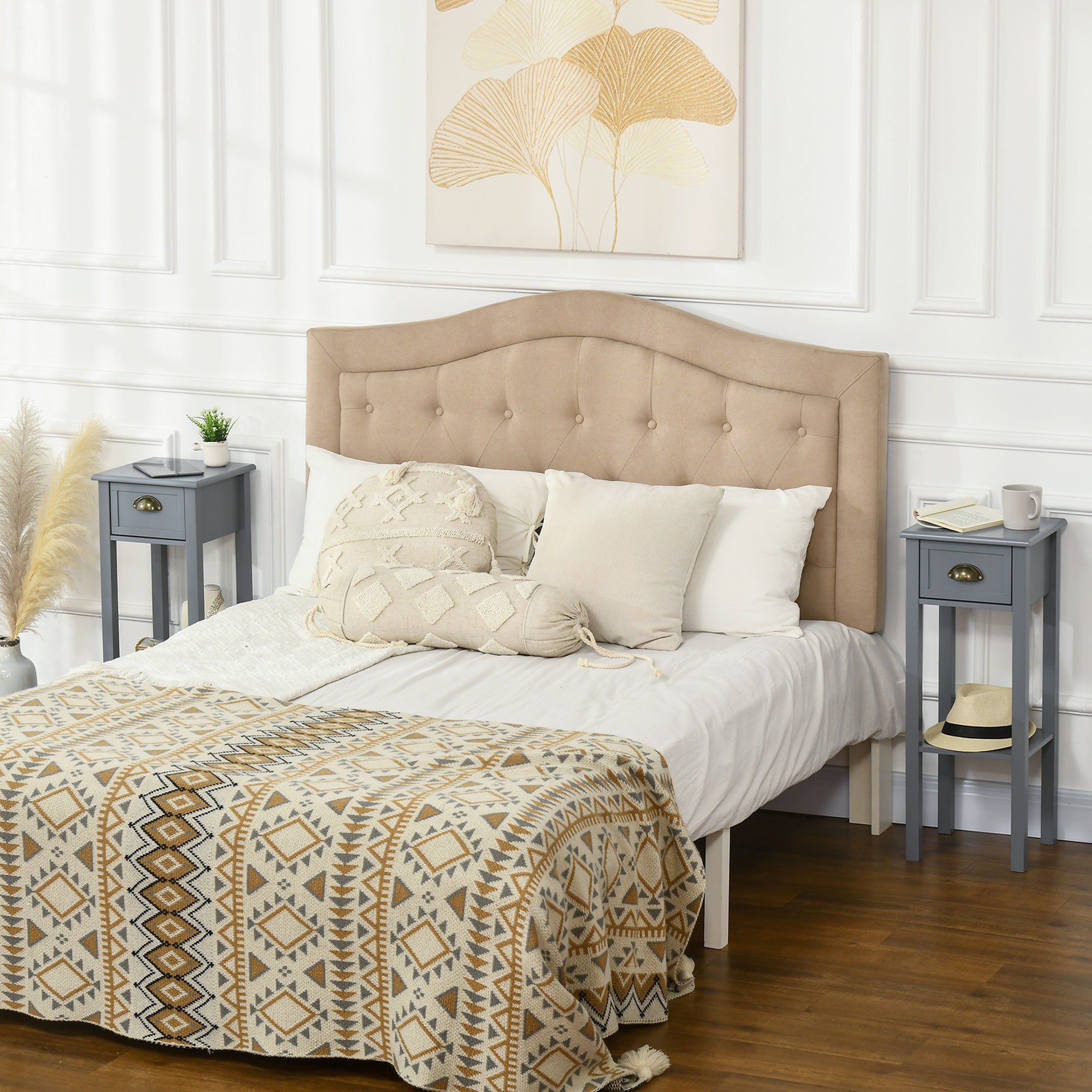 HOMCOM Bedside Table Set of 2, Narrow Side Table with Drawer and Shelf, 2 Tier Tall Nightstand for Bedroom, Grey