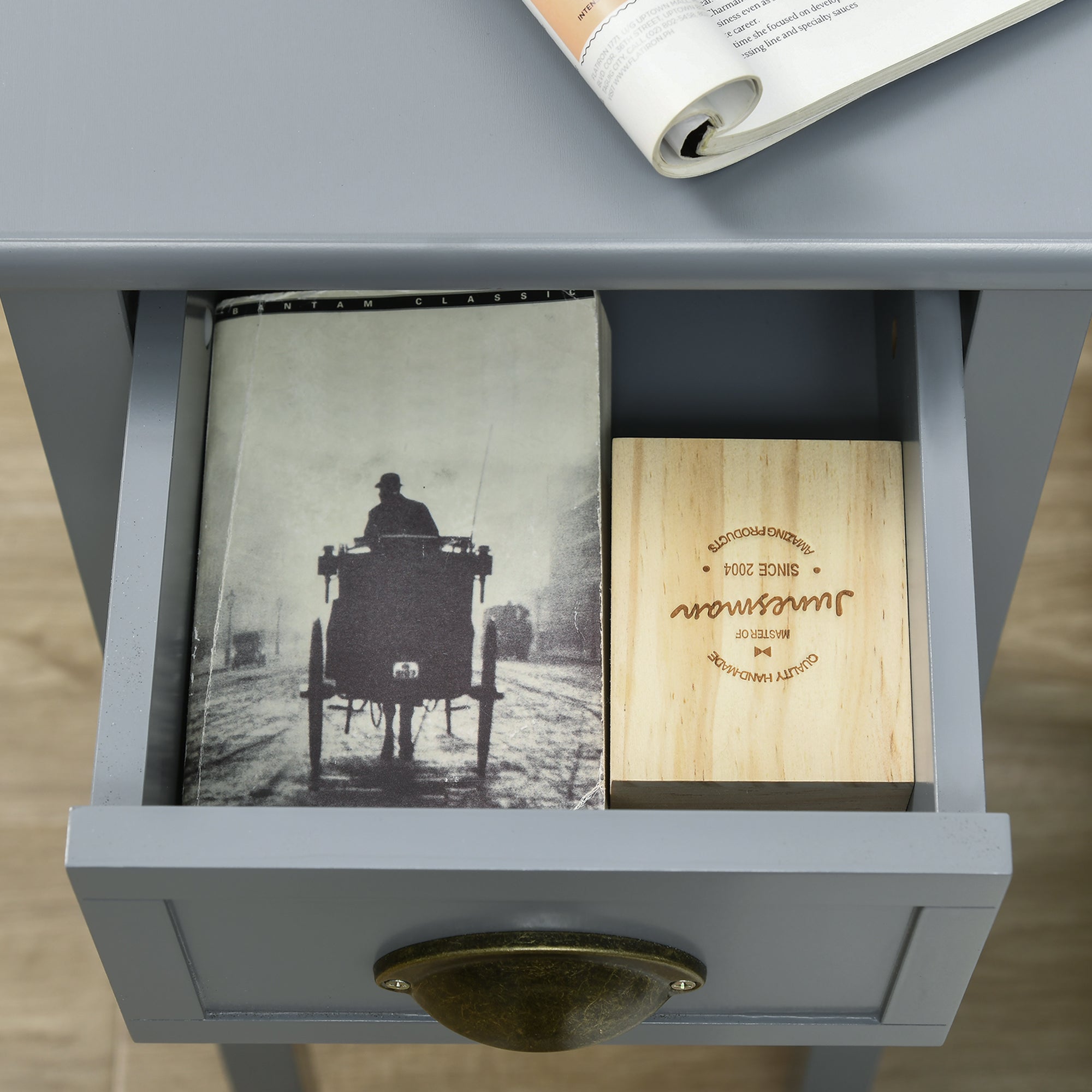 HOMCOM Bedside Table Set of 2, Narrow Side Table with Drawer and Shelf, 2 Tier Tall Nightstand for Bedroom, Grey