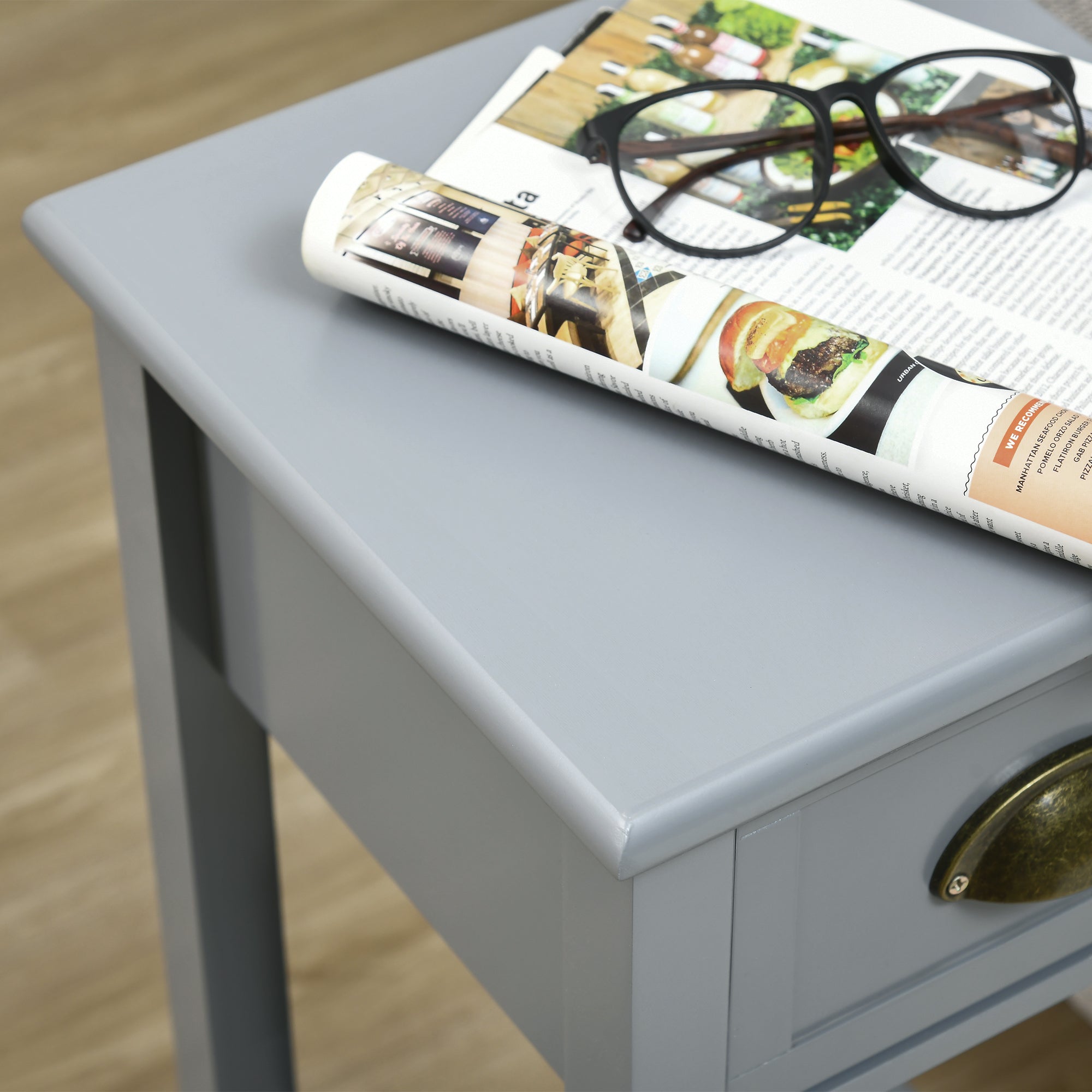 HOMCOM Bedside Table Set of 2, Narrow Side Table with Drawer and Shelf, 2 Tier Tall Nightstand for Bedroom, Grey